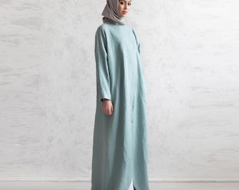 100% Italian Linen. Women Jilbab. Luxury Kaftan. Islamic Maxi Dress. Flax Abaya. Arabian Fashion.