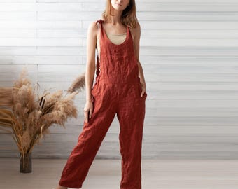 Linen Jumpsuit. Flax Jumpsuits. Pure Italian Linen Romper. Spring Women's Overalls.