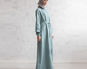 100% Italian Linen. Arabic Dress. Flax Abaya. Religion Women Outfit. Muslim Fashion. Middle East.