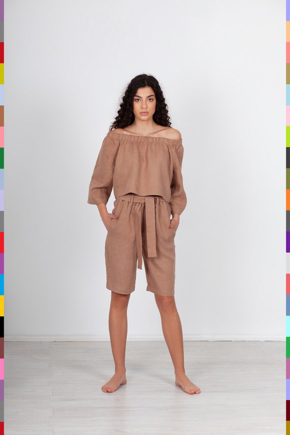 Brown Linen Top. Flax Blouse. off the 