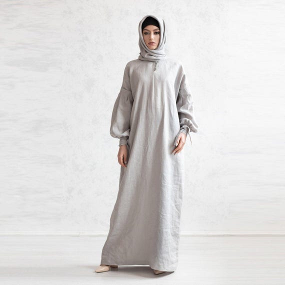 Luxury Abaya Dress. Linen Women's Kaftan. Elegant Muslim Dresses. Pure Linen Abayas.