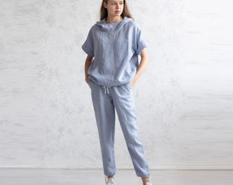 Lässiges Sport Set Damen. Urlaubsbekleidung. Yoga Leinen Sets. Bequeme Kleidung. Wander Outfit.