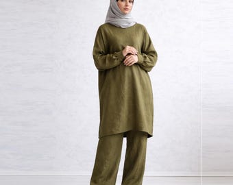 100% Italian Linen. Islamic Co Ord. Muslim Set. Modest Two Piece. Ramadan Flax Sets.