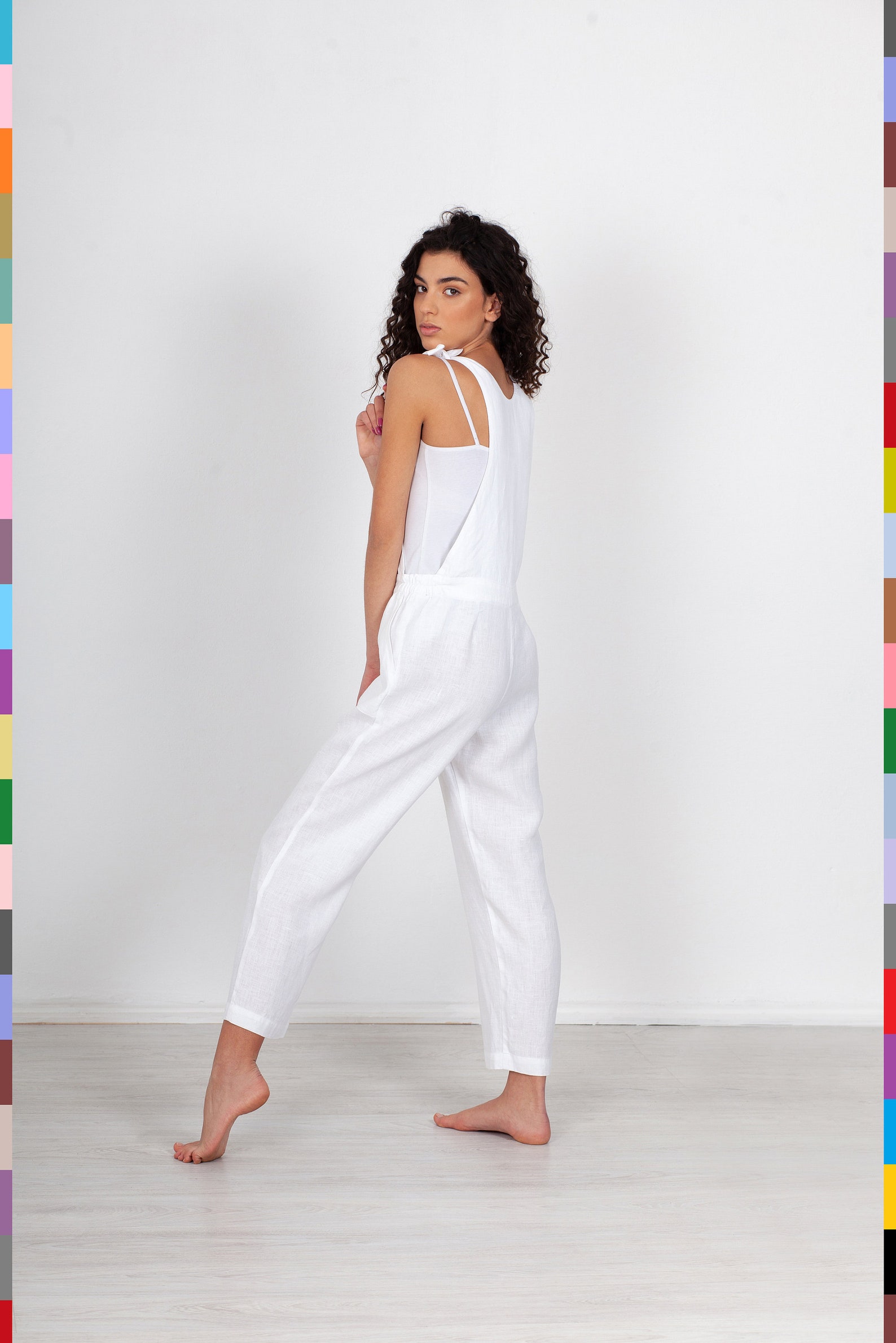 White Linen Jumpsuit. Flax Dungaree. Cropped Jumper. Linen Etsy