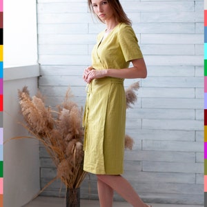 Yellow Linen Dress. Linen Wrap Dress. Bestseller Dress. Washed Linen Dress. Natural Linen Dress. 100% Pure Linen Italy image 2