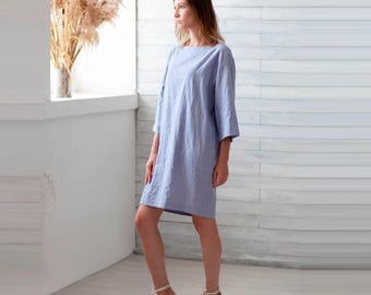 100% Italian Linen. Flax Linen Tunic Dress. Casual Summer Dresses. Oversized Tops. Breathable Fabric.