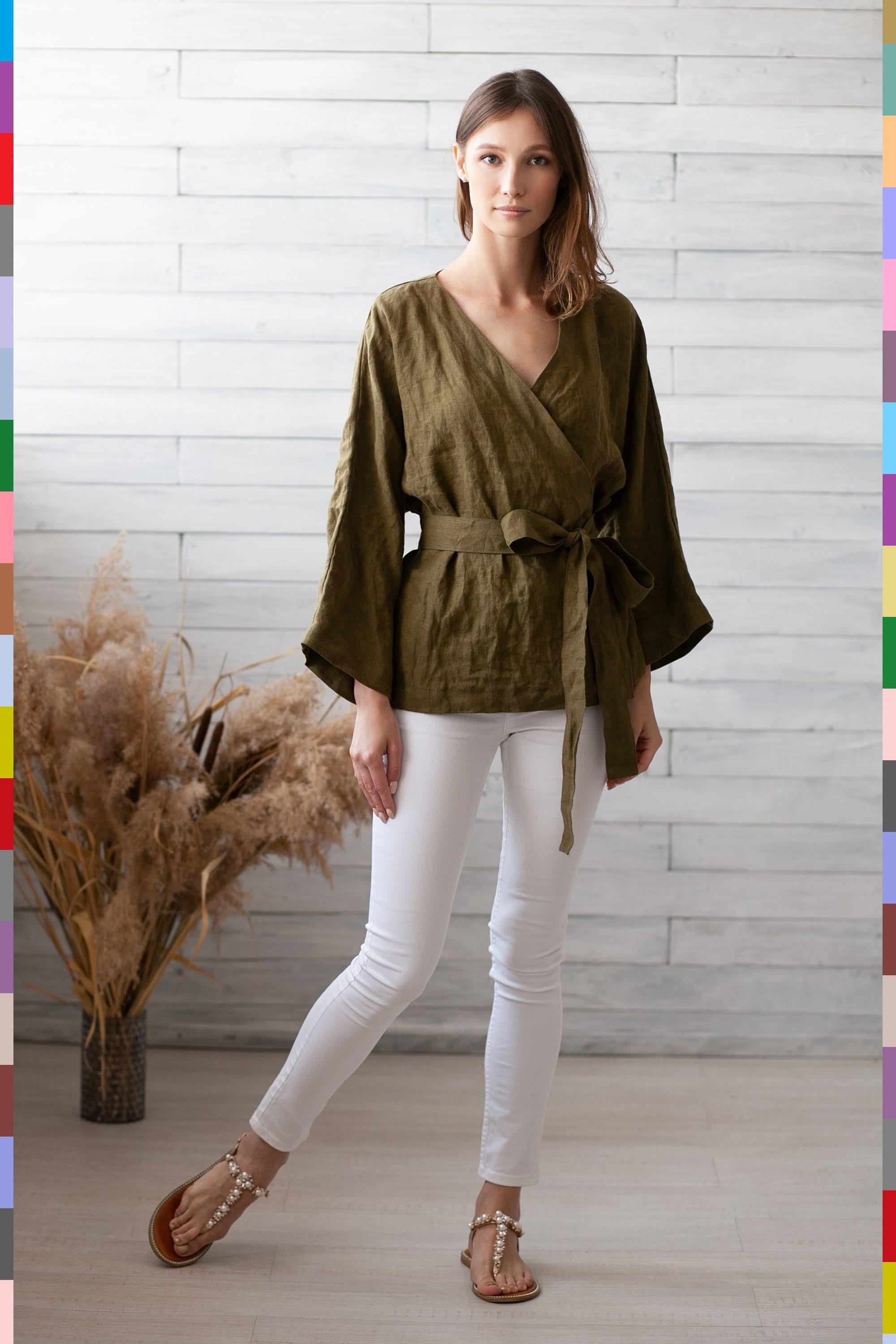 Linen Blouse. Flax Wrap Top. Linen Top 