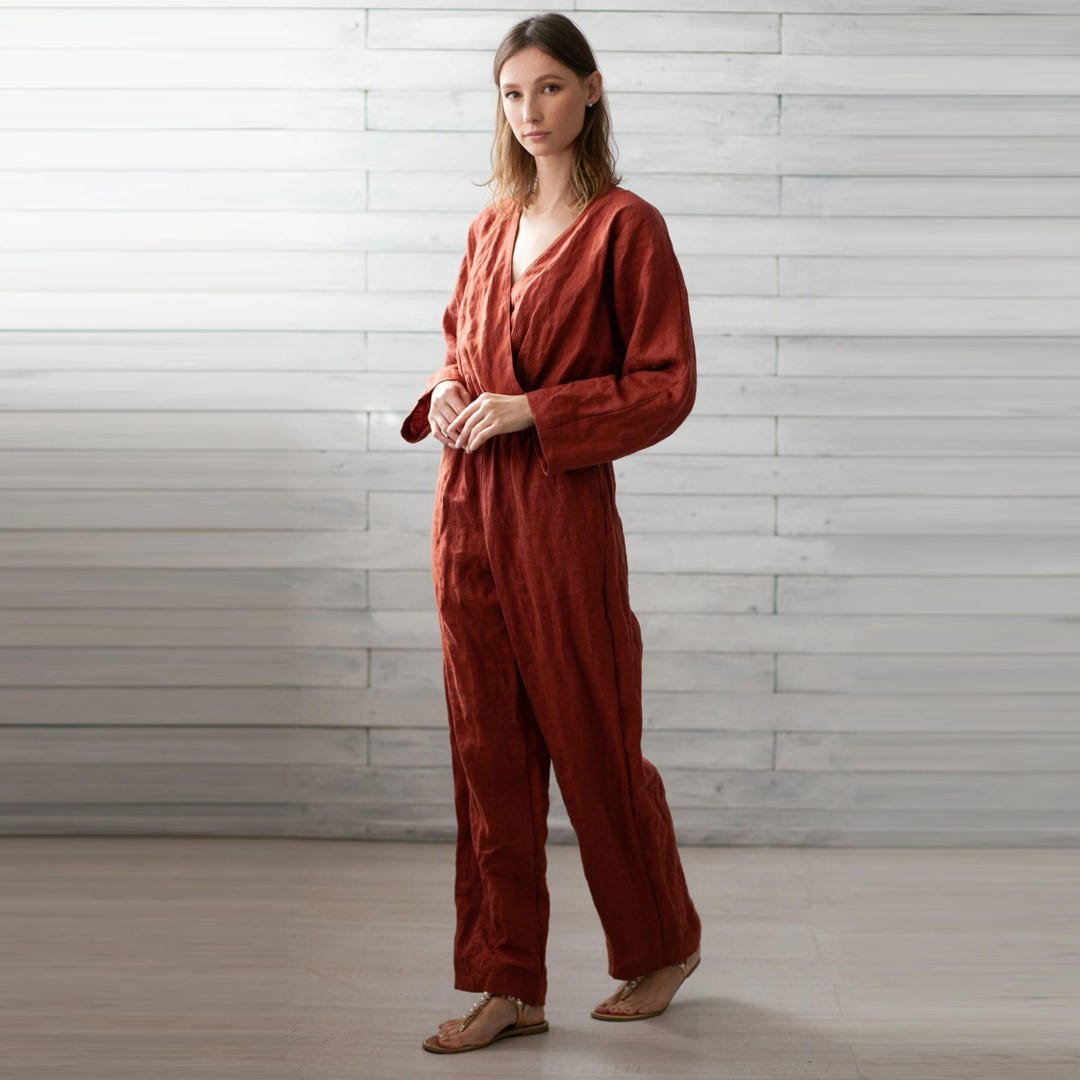 Terracotta Rompers. Relaxed Style. Long-sleeved Overalls. Lounge Wear ...
