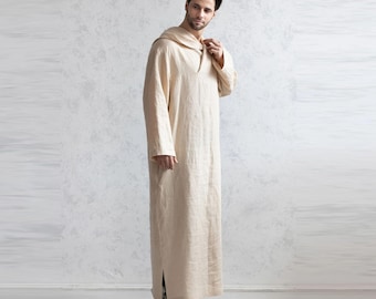 Hooded Men's Kaftan. Mens Abaya Style. Daily Thobe Men. Caftan With Hood. Prayer Robe.