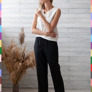 Linen Women Pants. Black Linen Pants. Flax Pants. Linen Trousers. Linen Capris. Basic Linen Pants. 100% Pure Linen Italy image 2