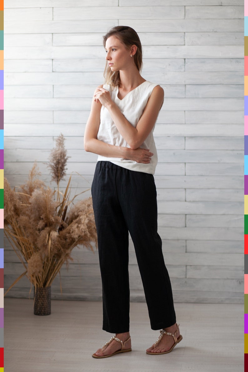 Linen Women Pants. Black Linen Pants. Flax Pants. Linen Trousers. Linen Capris. Basic Linen Pants. 100% Pure Linen Italy image 2