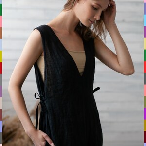 Sleeveless Romper. Loose Linen Overalls. Women Jumpsuit. Natural Italian Linen. image 4