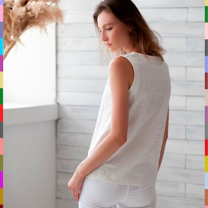 V-Neck Linen Top. White Flax Top. Linen T-Shirt. White Linen Tank. Basic Linen Top. 100% Pure Linen Italy image 2