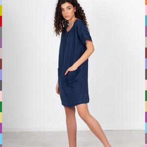 Navy Linen Tunic. Linen Top Dress. Blue Tunic Dress. Dress With Pockets. Linen Shirt Dress. 100% Pure Linen Italy image 2