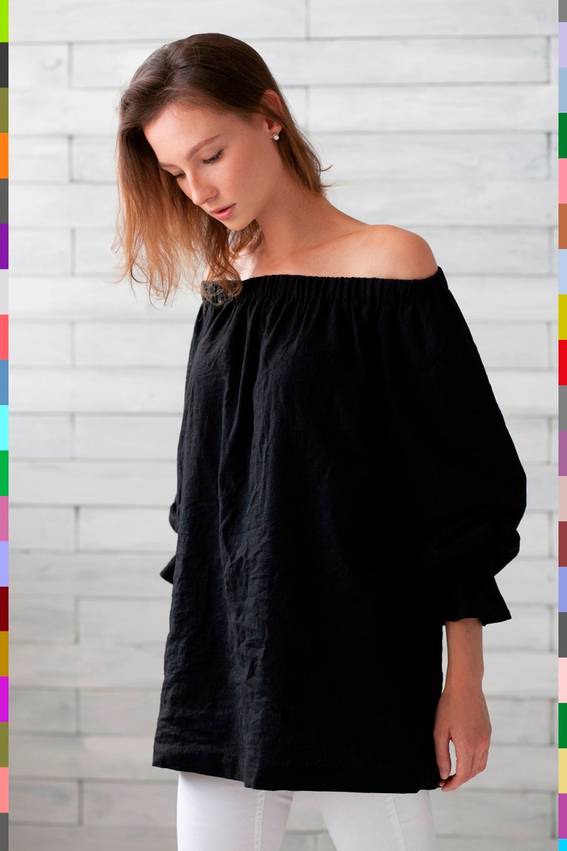 Black Linen Top. Off The Shoulder Top. Flax Blouse. Linen Etsy