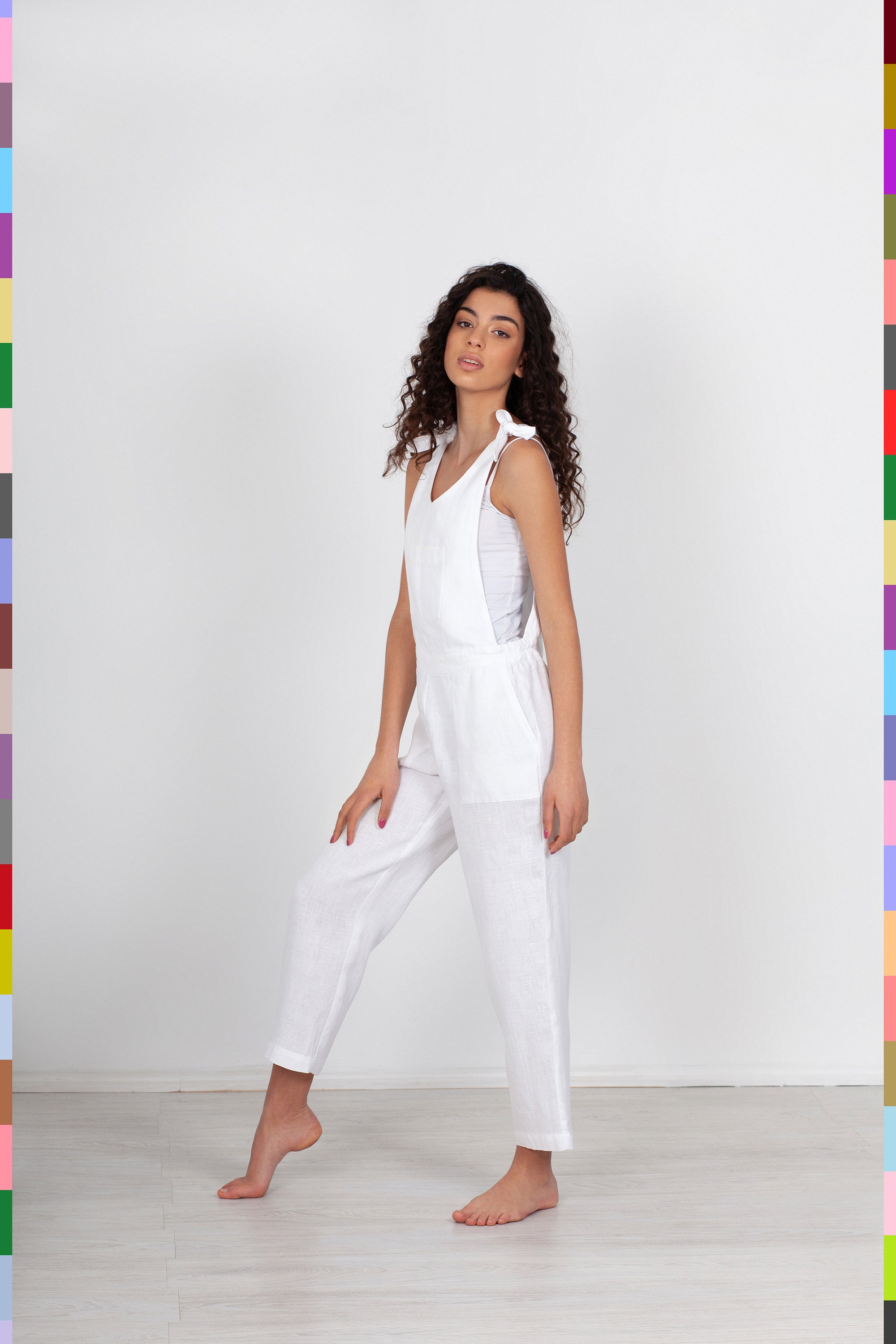 White Linen Jumpsuit. Flax Dungaree. Cropped Jumper. Linen Etsy