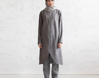 Linen Abaya. Islamic Clothes. Religion Clothing. Modern Jalabiya. Natural Flax Kaftan.