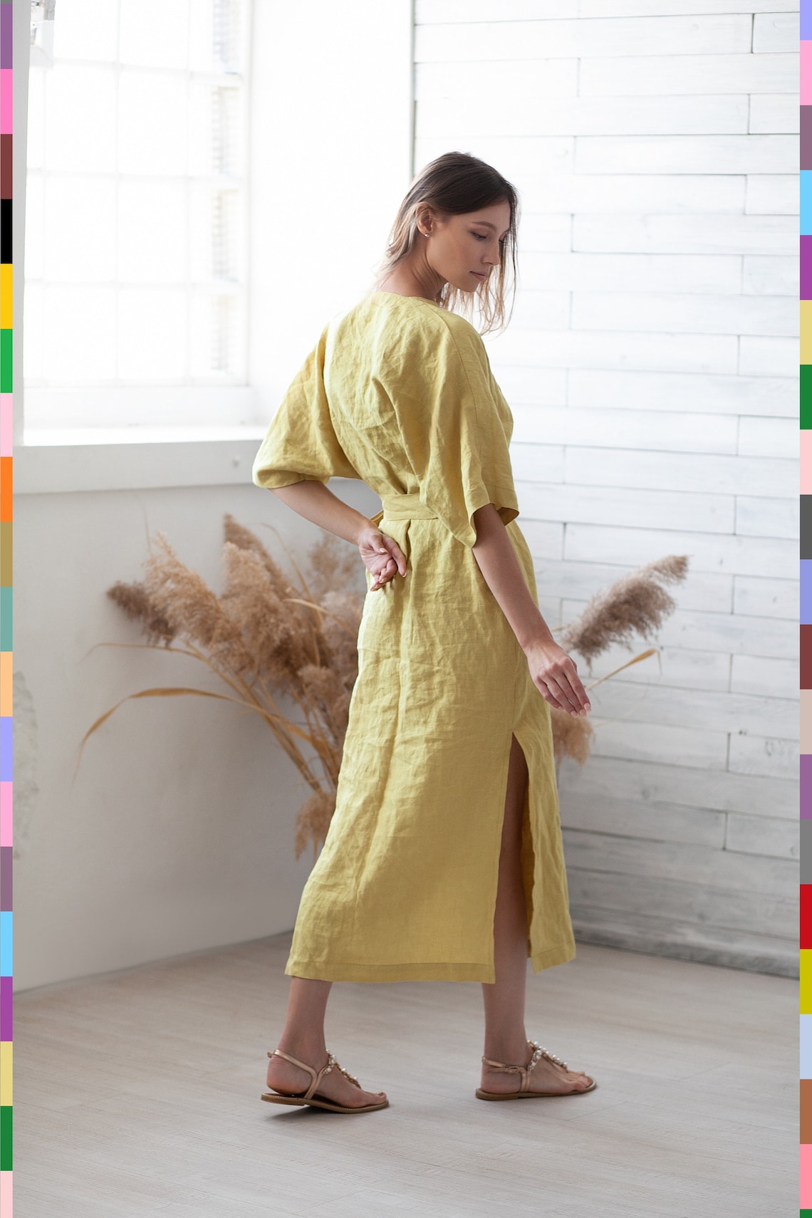 Yellow Linen Dress. Maxi Flax Dress. Oversized Wrap Dress. Etsy Canada