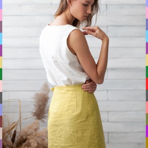 Yellow Linen Skirt. Flax Skirt. Linen Mini Skirt. Summer Skirt. Natural Linen Skirt. High Waist Skirt. 100% Pure Linen Italy image 4