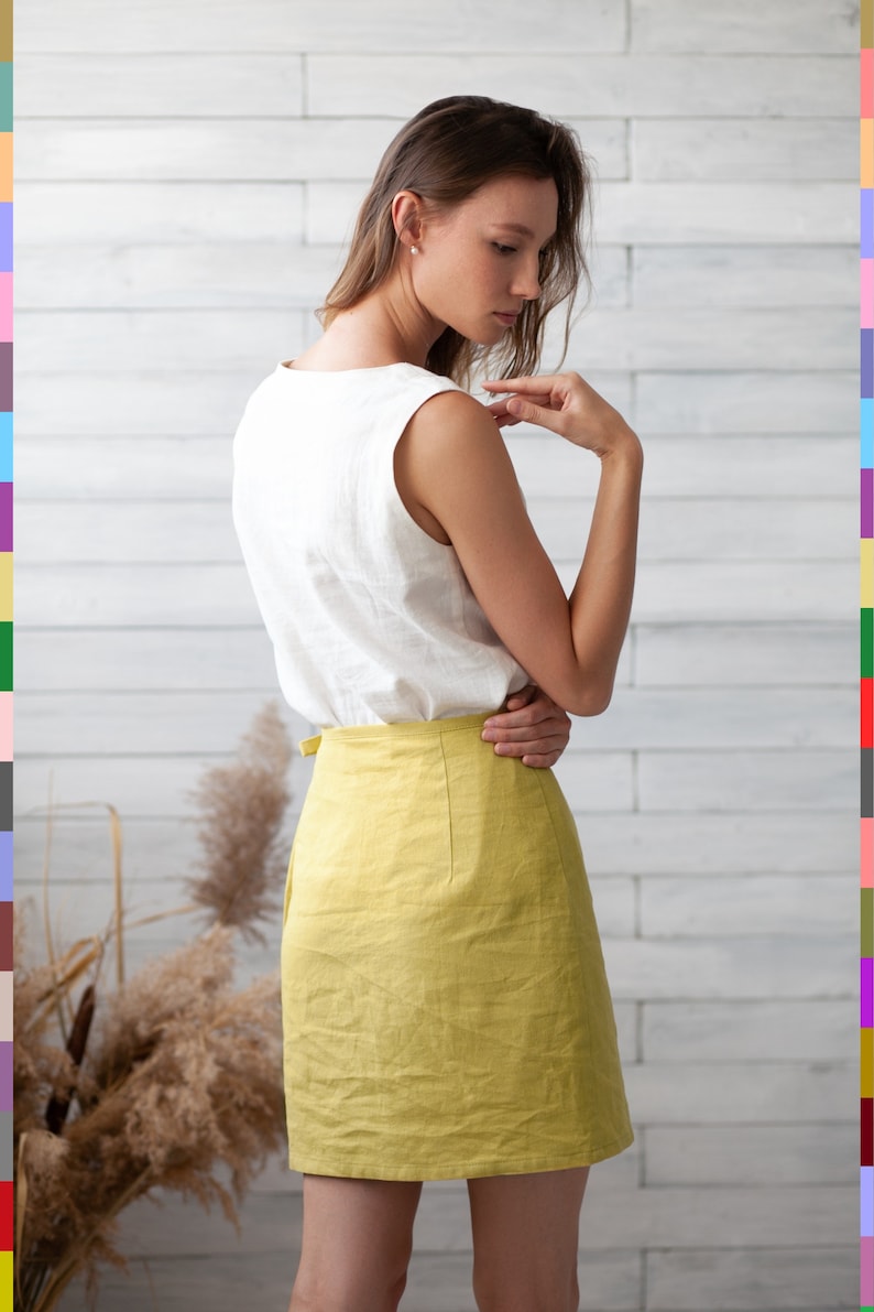 Yellow Linen Skirt. Flax Skirt. Linen Mini Skirt. Summer Skirt. Natural Linen Skirt. High Waist Skirt. 100% Pure Linen Italy image 4