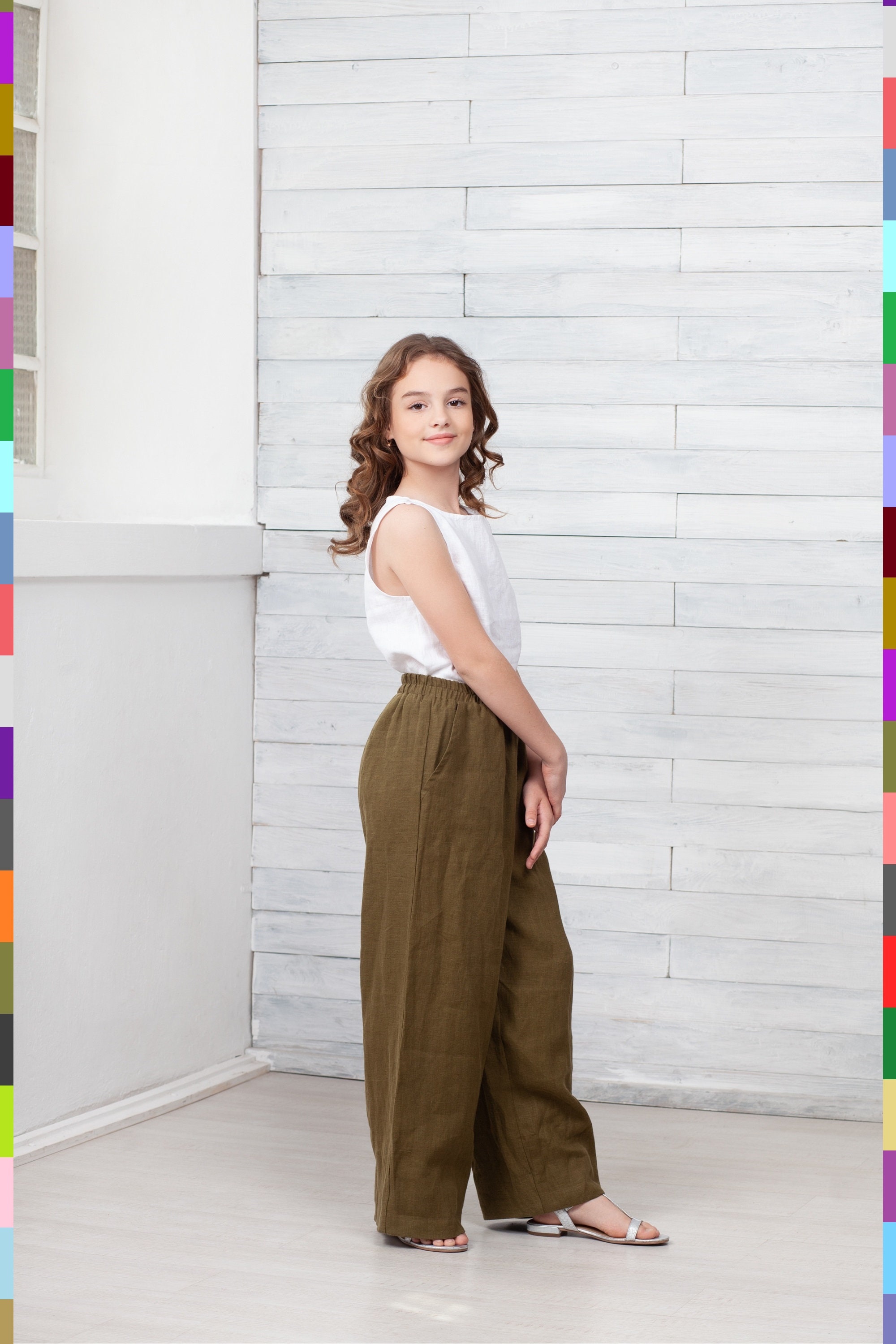 Pantalon En Lin Pour Enfant - Taille élastique - Unisexe 3-10 Ans - Léger Et Doux Pour L'été