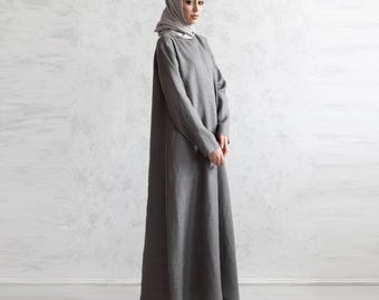 100% Italian Linen. Women's Abaya Dress. Ramadan Clothing. Middle East Fashion. Breathable Thobe.