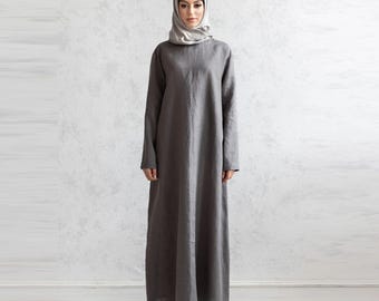 Linen Abaya Dress. Islamic Clothing. Gulf Fashion. Breathable Caftan. Muslim Thobe Women.