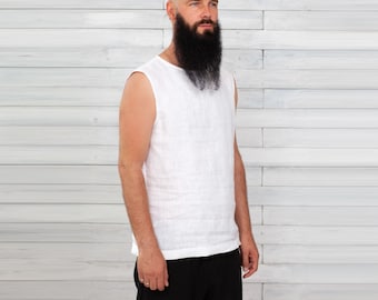 White T-Shirt For Him. Natural Italian Linen. Beach Menswear. Men's Vacation Shirt. European Flax.