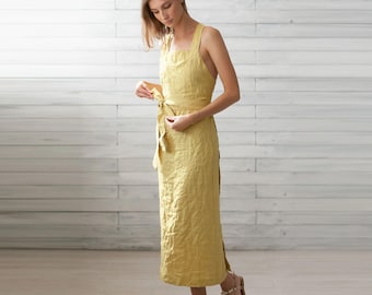100% Italian Linen. Summer Dress. Every Day Dresses. Backless Outfit. Lemon  Color Dresses. - Etsy Israel