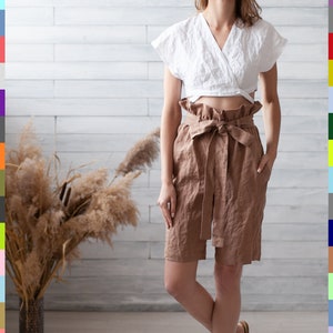 Brown Linen Shorts. High Waisted Shorts. Shorts Women. Women&#39;s Wide Leg Shorts. Women&#39;s Drawstring Shorts. 100% Pure Linen (Italy)