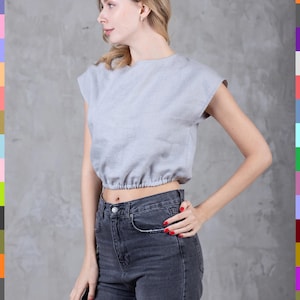 Basic Linen Shirt - Minimal Linen Top - Simple Linen Top - Casual Linen Tops - Short Sleeves Tops - Everyday Women&#39;s Top - Linen Tops