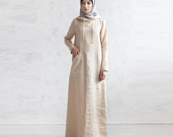 Modest Abaya. Ramadan Outfit. Halal Linen Dress. Flax Abayas. Women's Hijab.