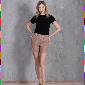 Pantalones cortos de lino marrón. Pantalones cortos de lino. Pantalones cortos de lino de cintura alta. Pantalones cortos de lino de verano. Pantalones cortos de pijama. Minishorts. 100 % lino puro (Italia)