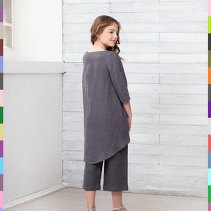 Gray Kids Tunic. Simple Girls Tunic. Asymmetric Teens Tunic. 100% Pure Linen Italy. image 3