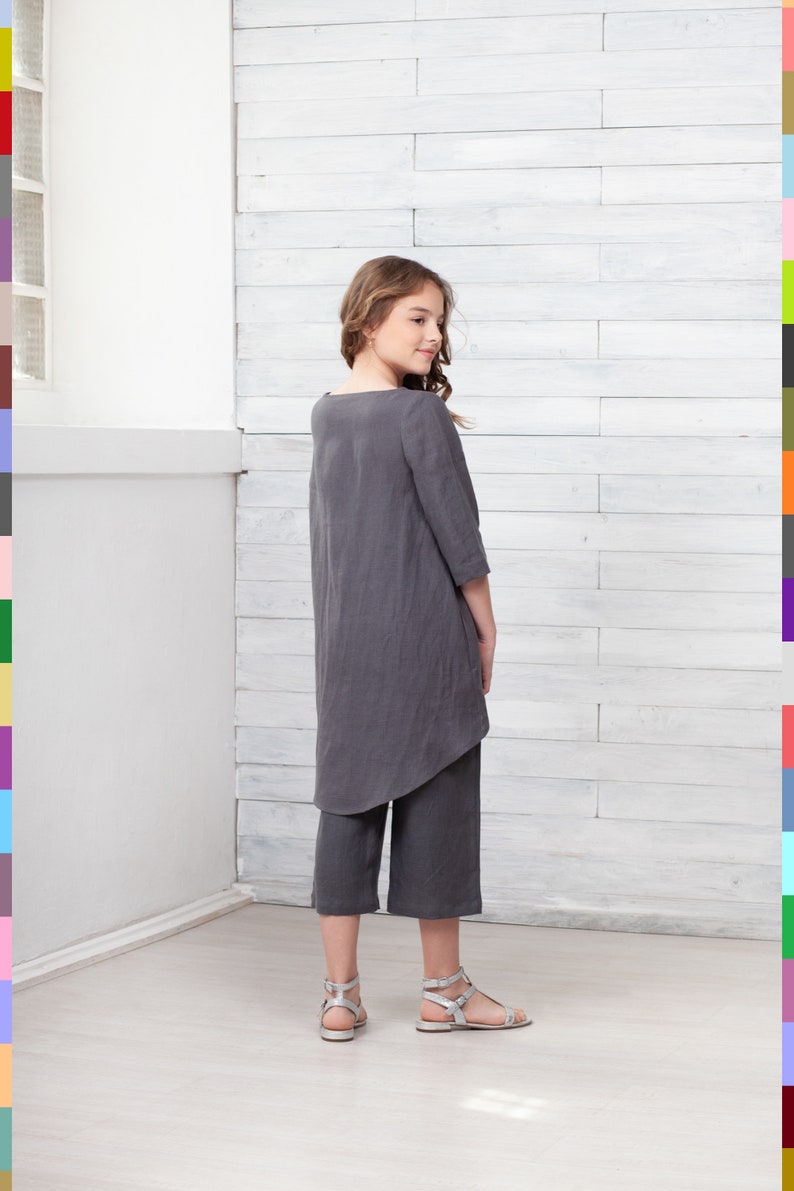 Gray Kids Tunic. Simple Girls Tunic. Asymmetric Teens Tunic. 100% Pure Linen Italy. image 3