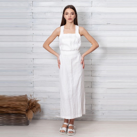 chinese dress ladies White Royal Toscana Linen Dress main image 0
