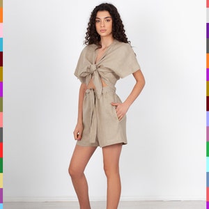 Beige Linen Shorts. Women Flax Shorts. High Waisted Linen Shorts. Summer Clothing. Linen Clothing. 100% Pure Linen (Italy)