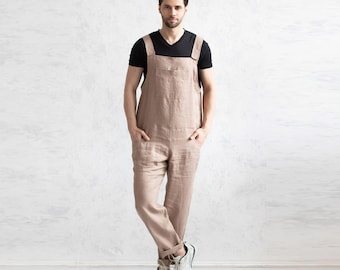 Leinen Herren Jumpsuit. Flachs Strampler Form Mann. Männer Latzhose. Teen Overalls. Hergestellt in Italien.