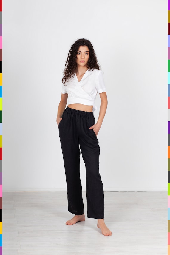 Pantalones de lino negro. Pantalones de lino para mujer. | Etsy España