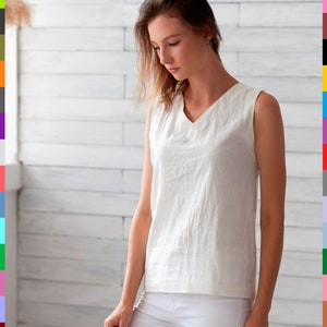 V-Neck Linen Top. White Flax Top. Linen T-Shirt. White Linen Tank. Basic Linen Top. 100% Pure Linen Italy image 3