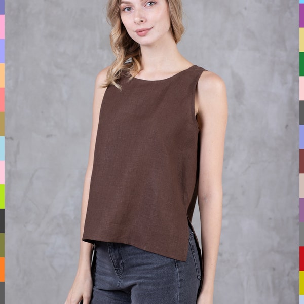 Basic Women Tees. Beautiful Tops. Basic Linen Top. Linen Tee. Linen Summer Top. Brown Girl's Tops. Brown Teen Tees.  100% Pure Linen (Italy)