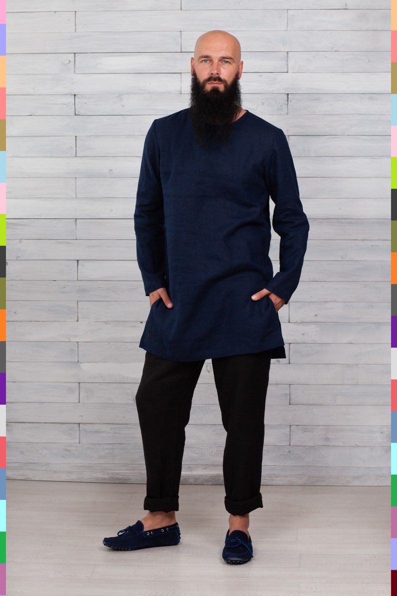 Blue Men's Tunic. Navy Basic Shirt. Stylish Man's - Etsy