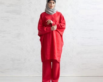 Two Piece Abaya. Ramadan Outfit. Casual Abaya Set. Linen Muslim Clothing, Islamic Wear.