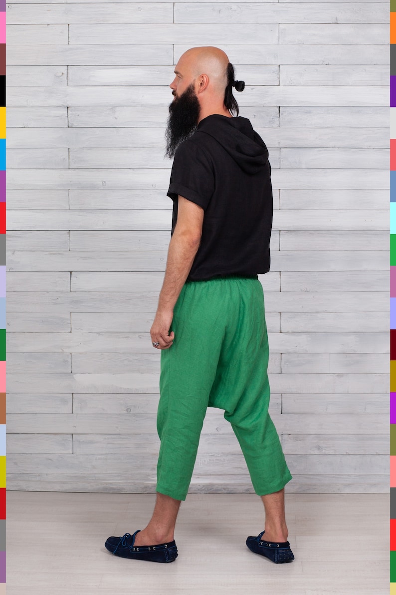 Linen Saruel Pants. Cropped Linen Trousers. Bright Men Pants. - Etsy