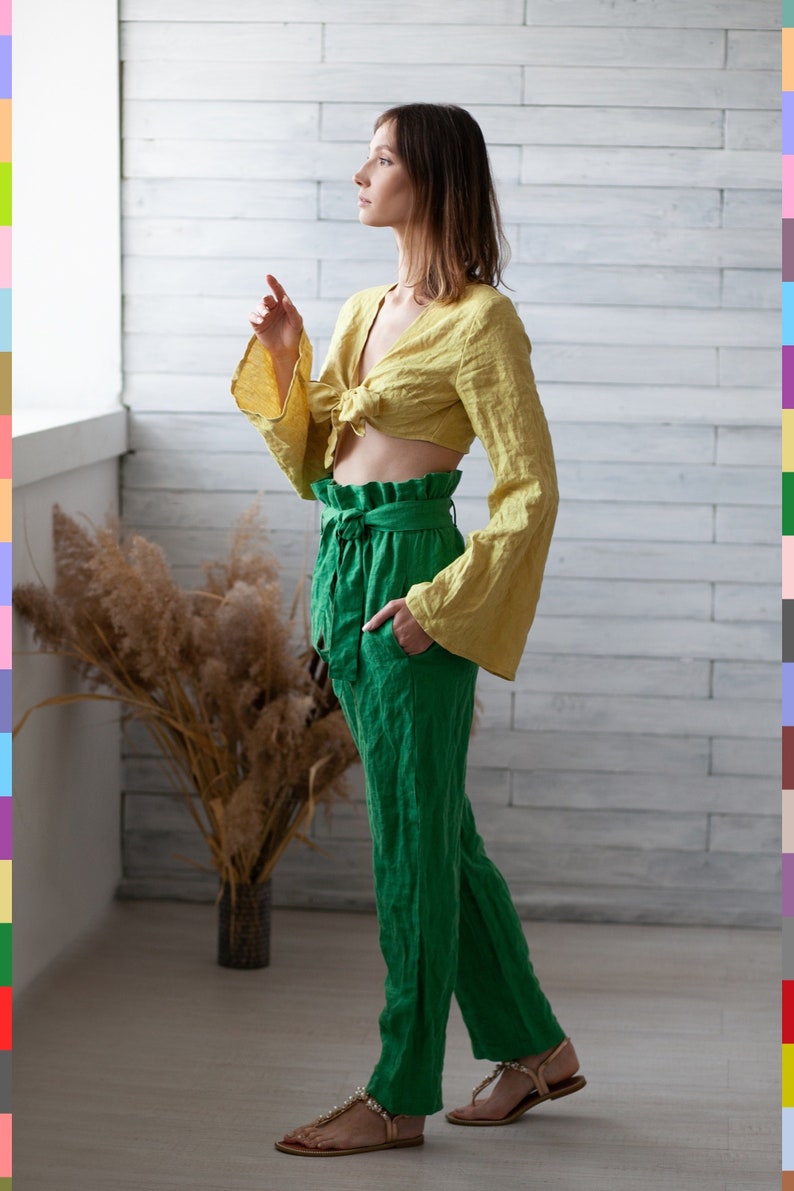 Green Linen Pants. Flax Pants. Linen Trousers. Summer Women Etsy