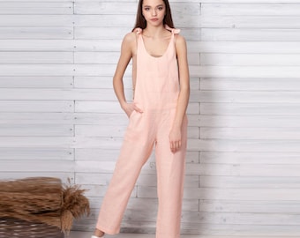 Linen Jumpsuit. Summer Overalls. Womens Romper. Open Jumpsuit. Eco Friendly Wear.