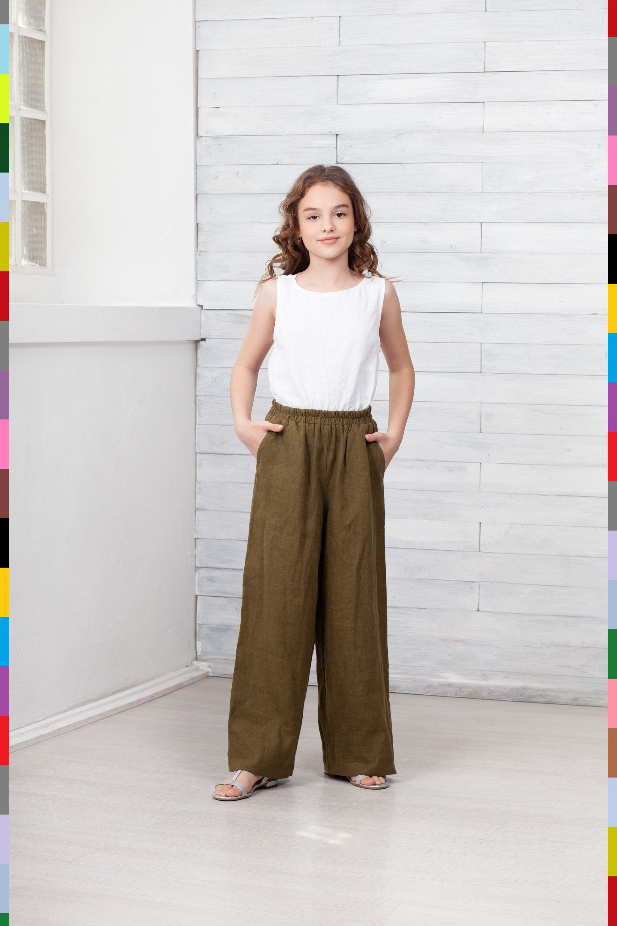 Kids Palazzo. Khaki Girls Pants. Wide Teen Pants. Kids Trousers. 100 Pure Linen italy Etsy Canada