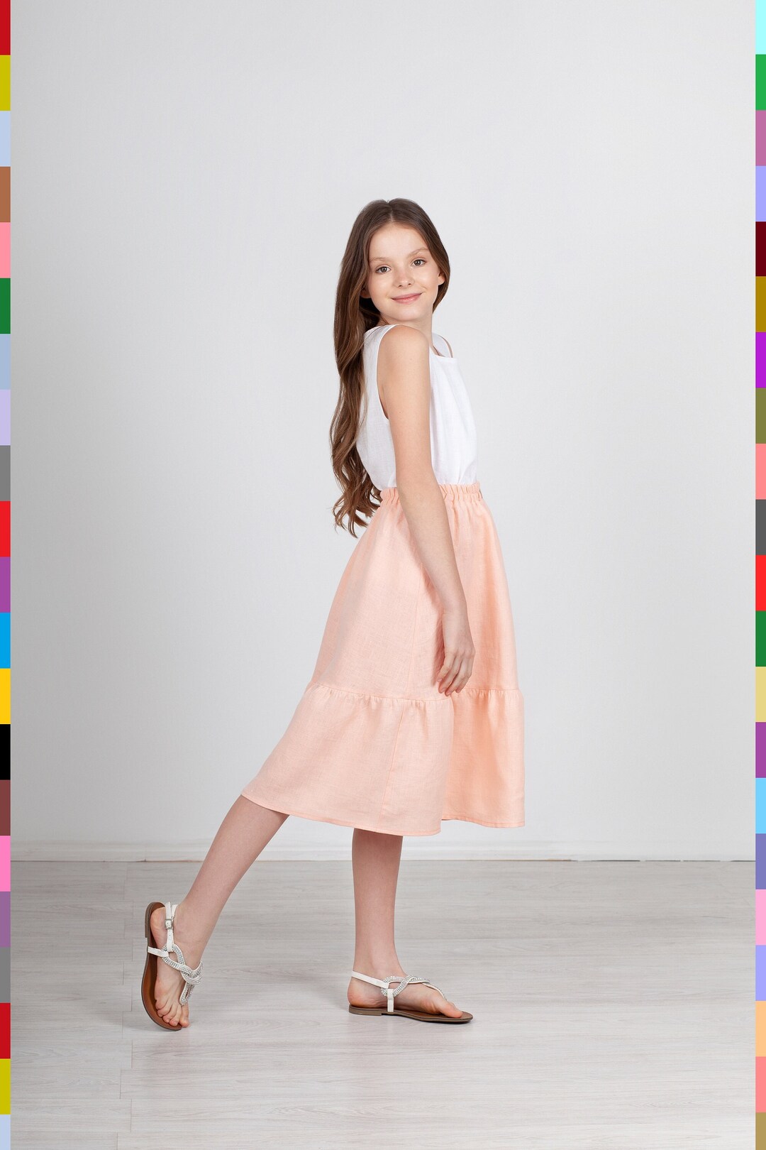 Kids Flare Skirts. Light Pink Skirt. Linen Children Skirts. Midi Girl's ...