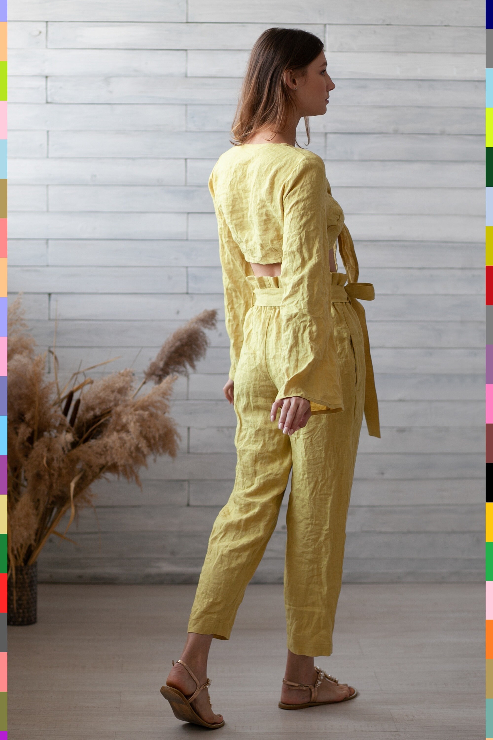 Yellow Linen Top. Yellow Crop Top. Linen Tie Front Top. Short Etsy