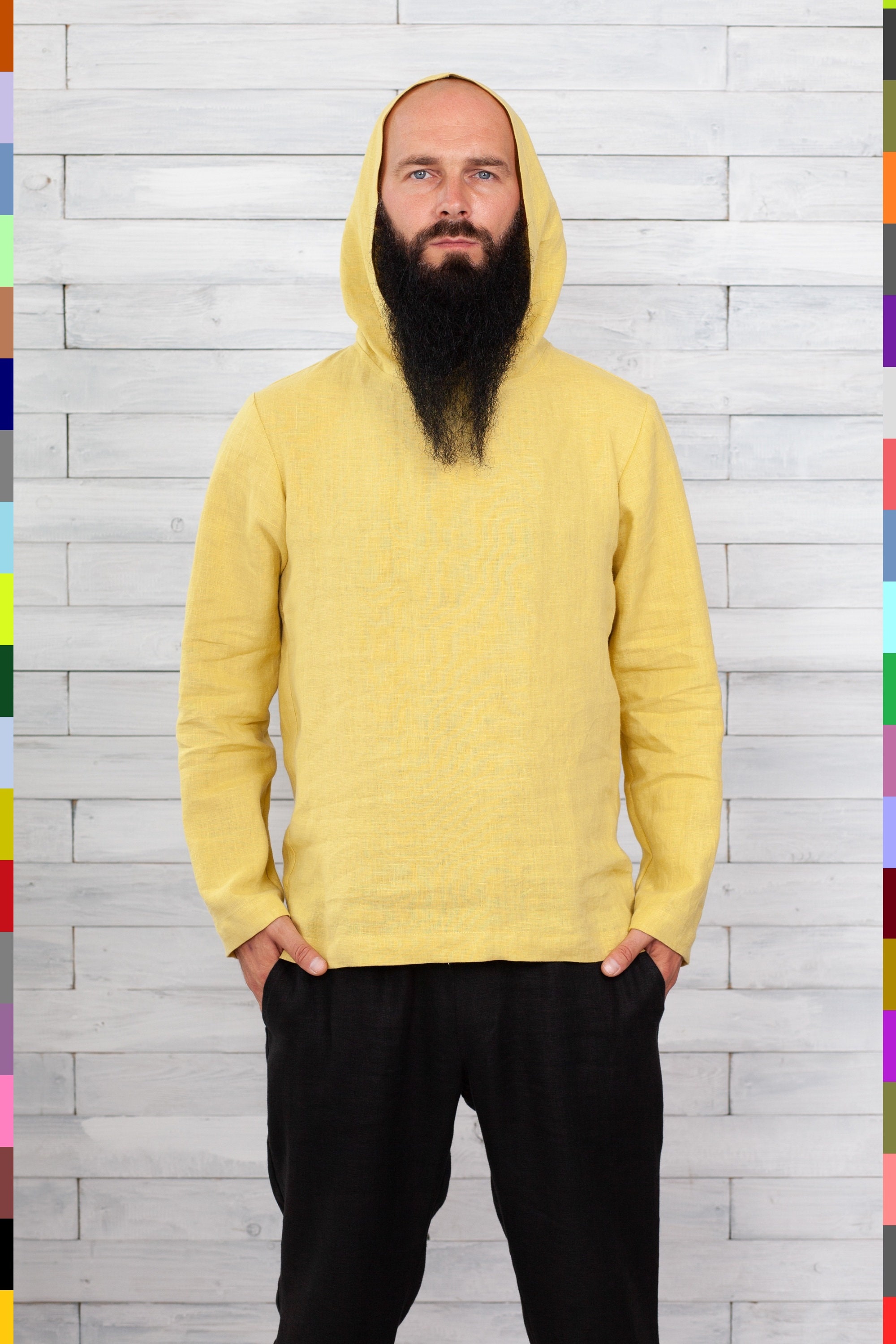 Men Linen Hoodie. Summer Yellow Hoodie. Sweatshirt. Shirt for Etsy